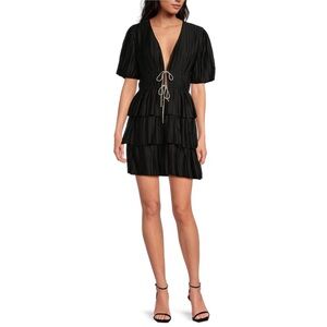 NWOT WAYF Thinking of You Pleated Sparkle Bow Mini Dress, XS